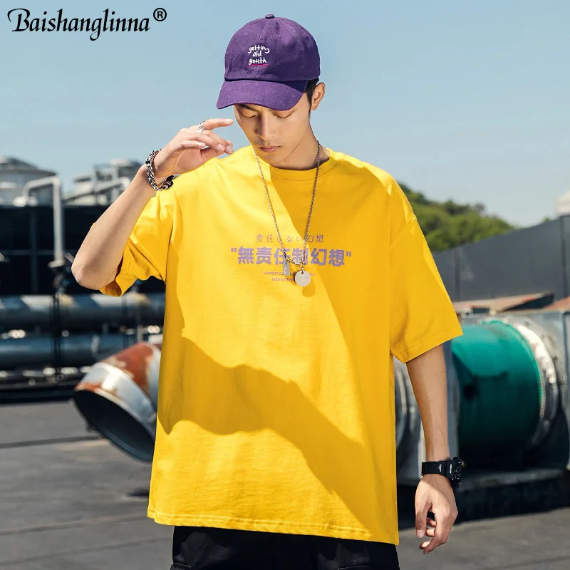 

Baishanglinna 2019 Men Hip Hop Printed T-Shirt Streetwear Chinese Letter Tshirts Summer Short Sleeve Tops Tees Cotton New