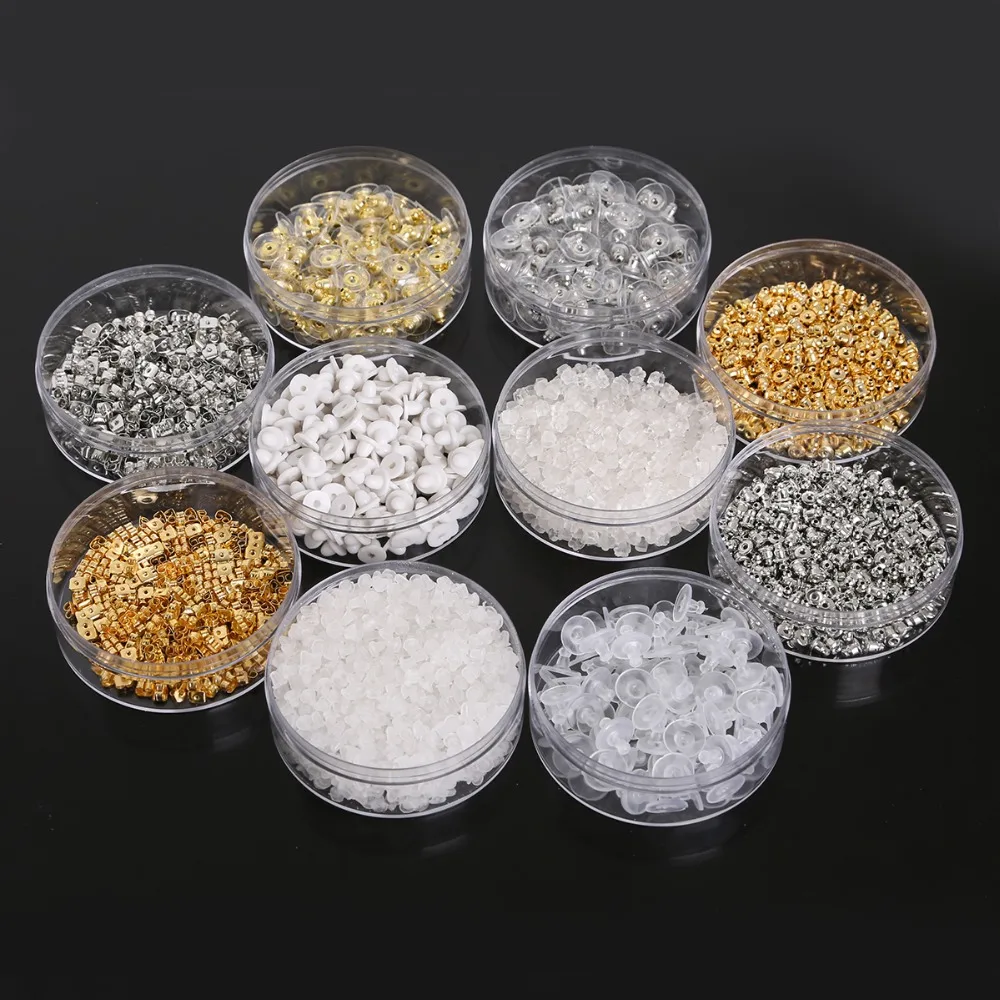 

100-1000pcs/set Box Packaging Earring Back Bullet Stopper Earring Plugs for DIY Gold Silver White Color Earring Jewelry Findings