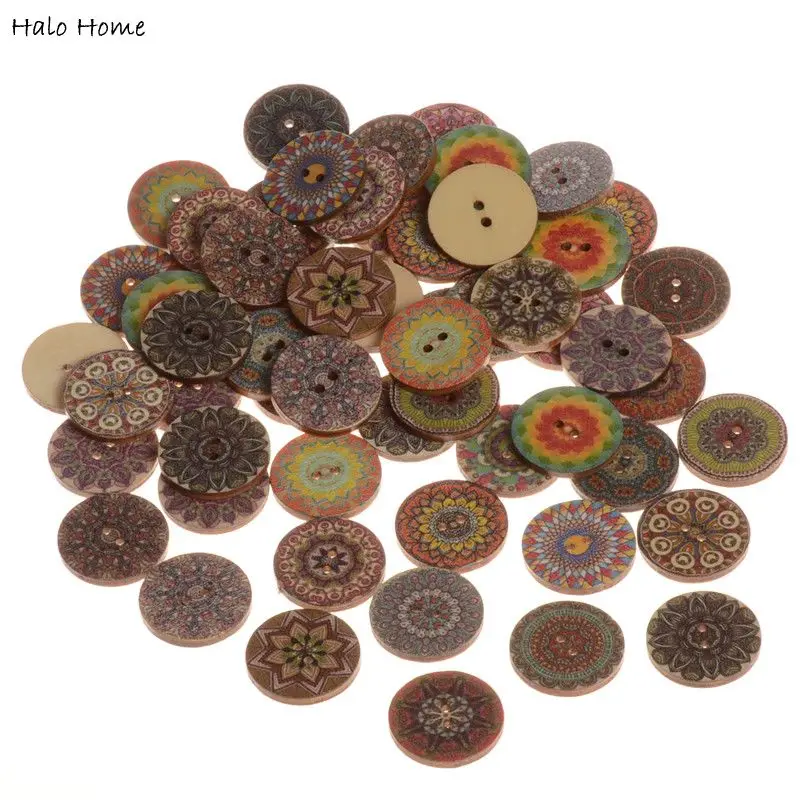 

Best Quality Scrapbooking Sewing Wood Buttons Decorative 50 Pcs Promotions Pattern 2 Holes 25mm