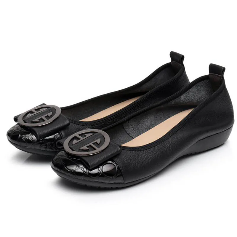 Genuine Leather Loafers 2018 Black Blue Ballet Flats Shoes Woman Slip On Comfortable Casual Women Ballerina Shoes Big Size 34-43 (7)