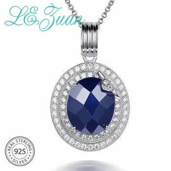 

L&zuan 100% 925 Sterling Silver Necklace 4.95ct Blue Stone Romantic Luxury Pendant jewelry For Women Christmas Gift