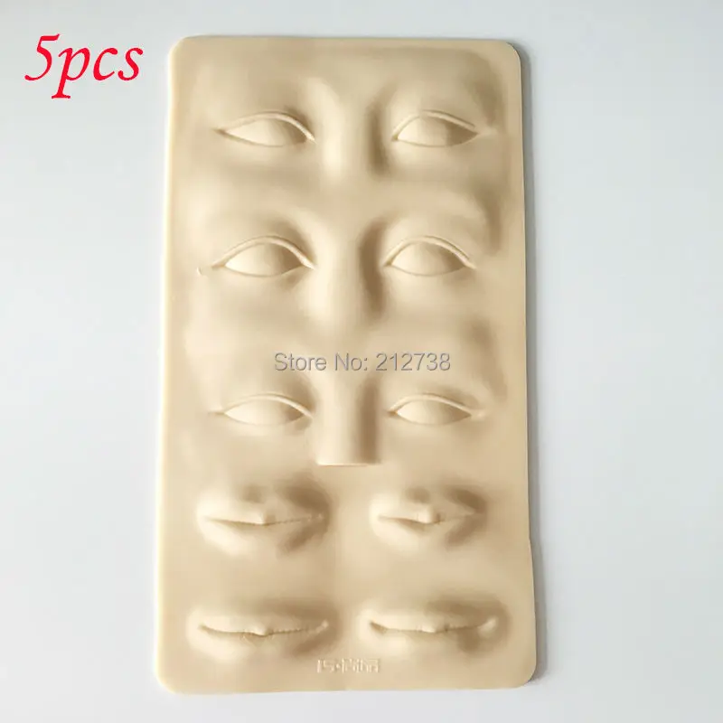 

Free Shipping 5Pcs Silicon ilicone Tattoo 3D Practice Synthetic Skin Face 27 x 15cm Permanent Makeup Practice Skin for Beginners