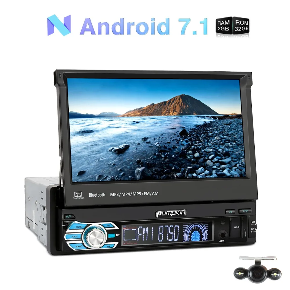 

Pumpkin 1 Din 7''Android 7.1 Car Radio No DVD Player GPS Navigation Quad Core Car Stereo DAB+Wifi 3G Bluetooth Audio With Camera