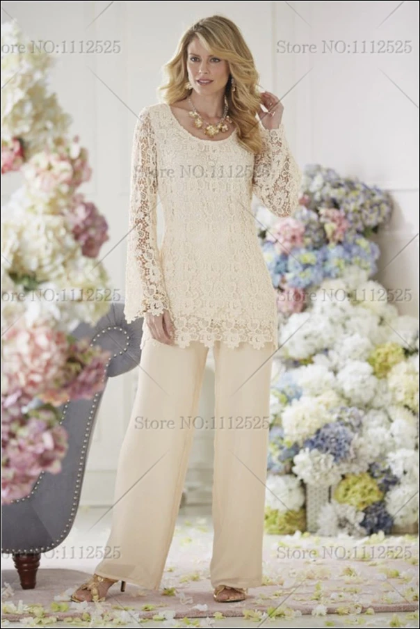 Amp1010 Elegant Ivory Lace Mother Of The Bride Pants Suit Two