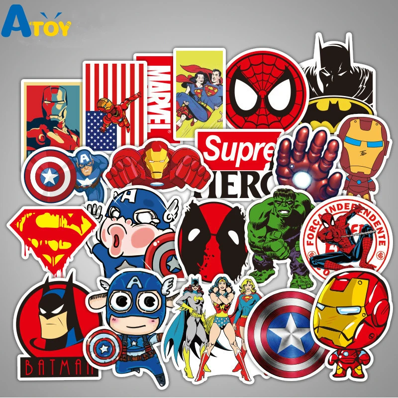 

50 Pcs Marvel Anime Super Hero Spiderman Ironman Stickers Toy Waterproof Sticker Car Skateboard Suitcase Laptop Refrigerator