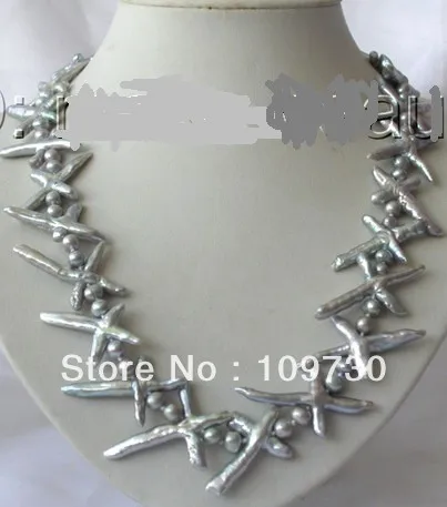

Jewelry 001617 classic big 40mm baroque gray freshwater cultured pearl necklace