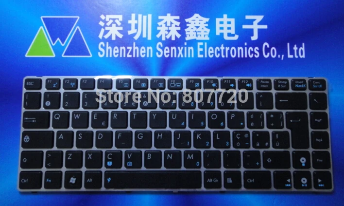 Фото Бесплатная доставка 100% новая итальянская клавиатура для ASUS UL30 U30 UL30A UL30V UL80 черная с серебристой рамкой №1
