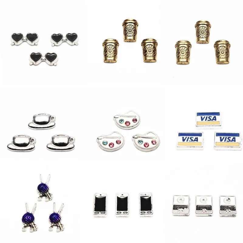 

Hot selling 10pcs/lot cellphone drawing board floating charms living glass floating memory locket charms jewelry