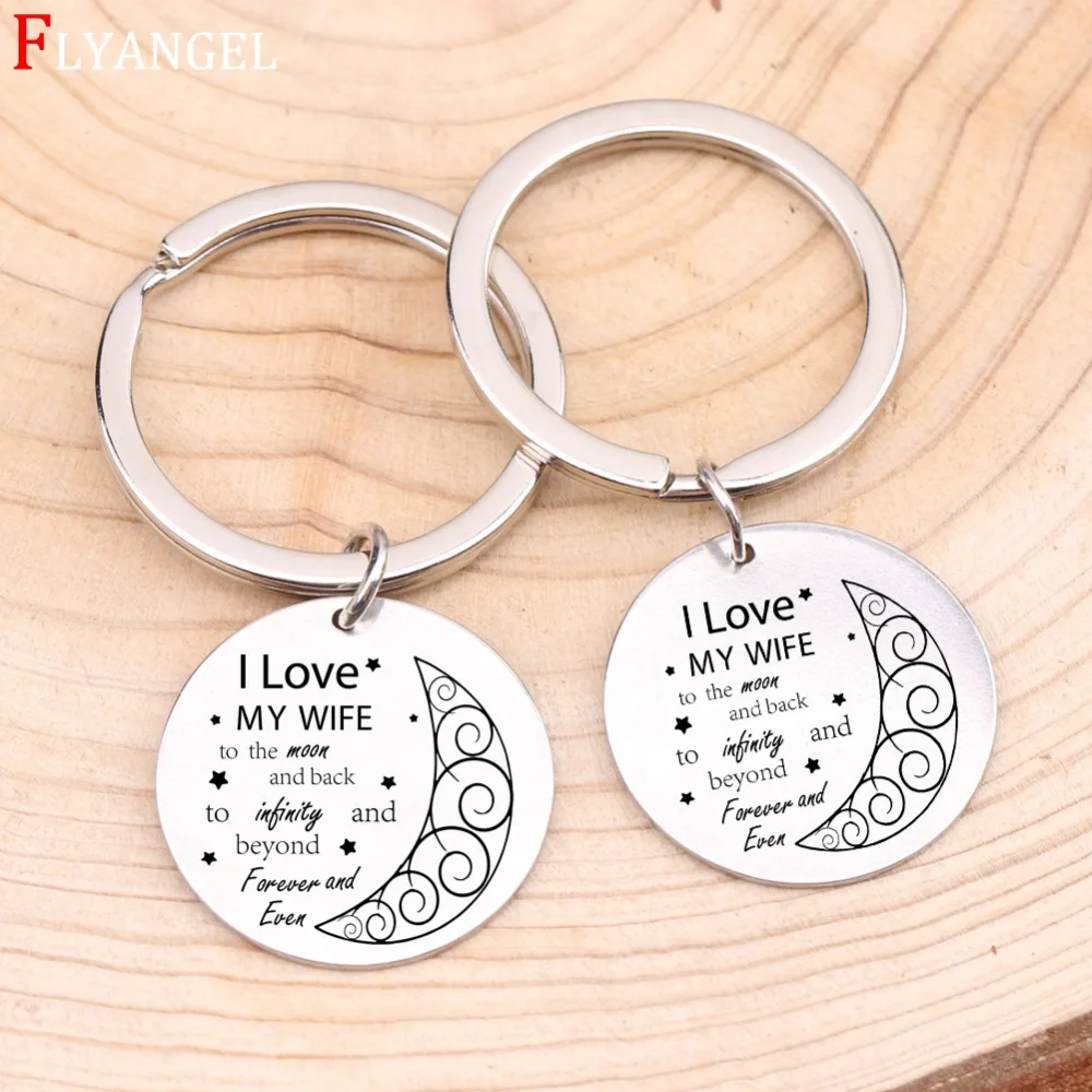

Engraved I LOVE MY WIFE to the moon and back Stainless Keyring For Couples Valentine Anniversary Gift Fashion Jewelry Keychain