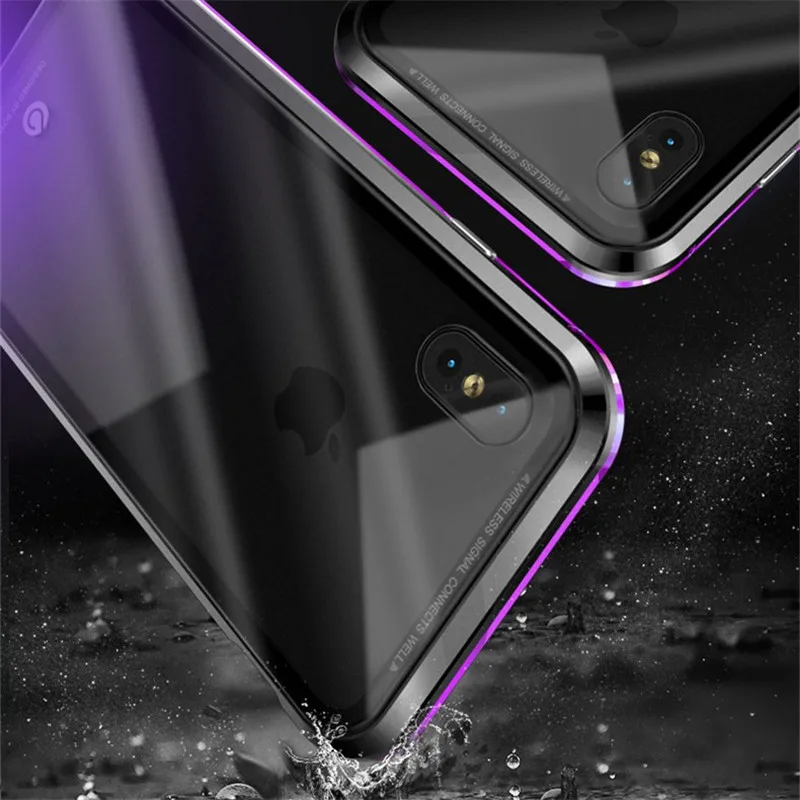 Закаленный чехол с магнитным покрытием для iPhone 7 8 Plus, магнитный металлический корпус для iPhone X 7 Plus
