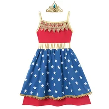 MUABABY платье супергероя для девочек; летнее хлопковое Открытое платье на бретелях со звездами для детей; костюм принцессы на день рождения; одежда с накидкой