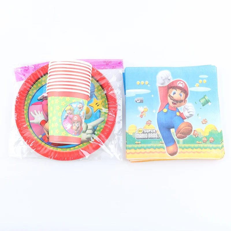 

60pcs Super Mario bros Theme Party Disposable Tableware Set Napkins Paper Plate Cup Happy Birthday Party Decoration Supplies