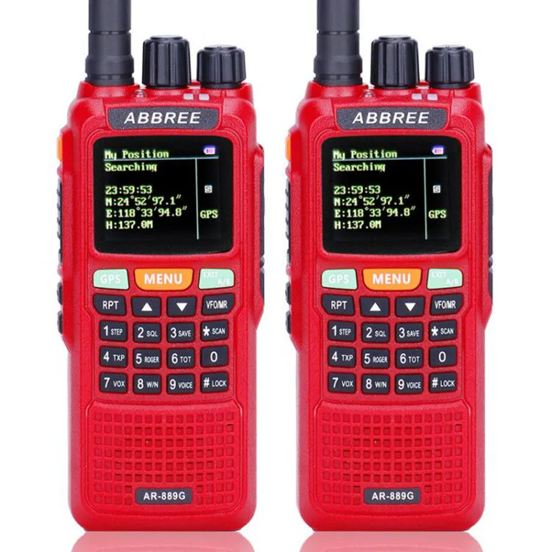 2 шт. Abbree AR-889G Walkie Talkie 10 W GPS SOS ночь Подсветка дуплекс поперечная полоса Ретранслятор Dual Band двойное получение радио + кабель USB