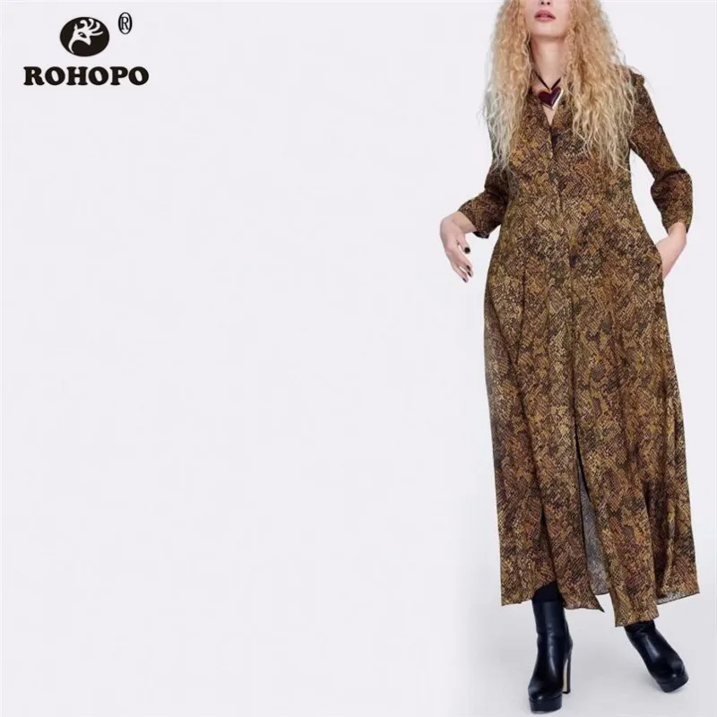 ROHOPO/мешковатое платье с рукавом три четверти и принтом в виде змеи прямое