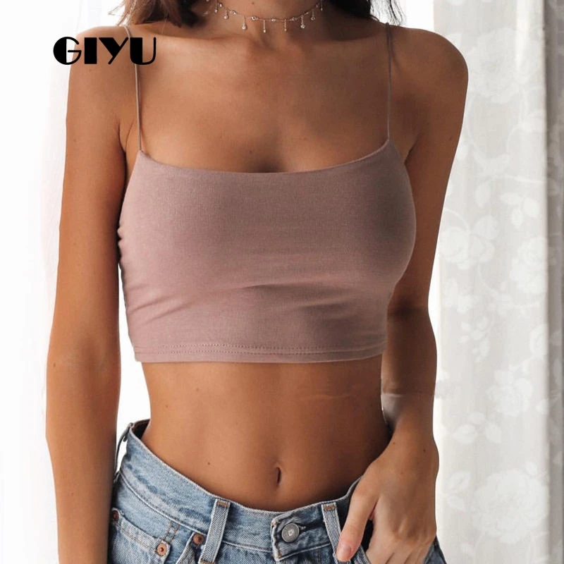 

GIYU Solid Basic Camis Skinny Crooped Women Sexy Short Strap Tops Female Backless crop top debardeur femme
