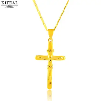 

Kiteal Cross Necklace INRI Crucifix Jesus Piece Pendant 24K GP Gold Color Men Chain Catholic Jewelry Christmas Gifts P624