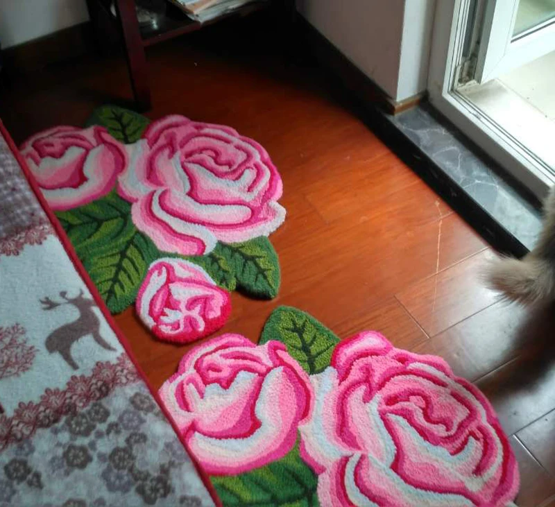 3 roses bridal room carpet rug, stair anti-slip floor mat, thick line flower small footpad, warm upholstery home mat 3 roses bridal room carpet rug, stair anti-slip floor mat, thick line flower small footpad, warm upholstery home mat