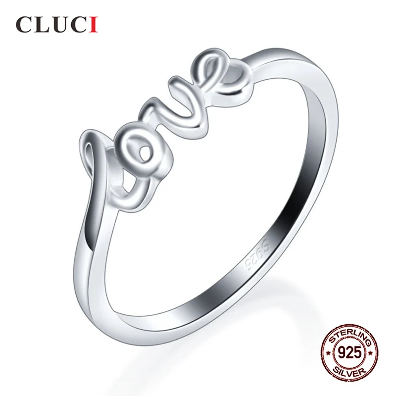 

CLUCI Simple 925 Sterling Silver Love Letter Ring Jewelry for Engagement Anniversary Valentine Gift Ring for Women