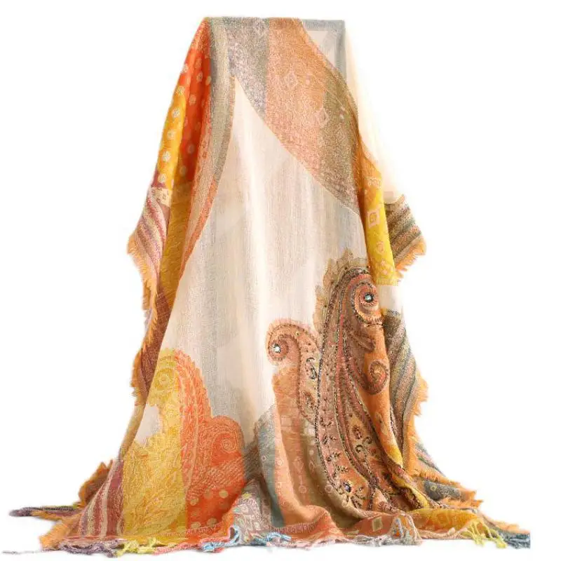 

Lady Handmade Exquisite Beads Sequins Shawls Scarf Tassels Elegant Echarpes Cachecol Feminino India National Style Wrap Pashmina