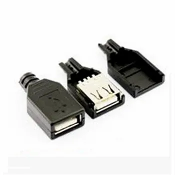 

5pcs Type A Female USB 4 Pin Plug Socket Connector With Black Plastic Cover