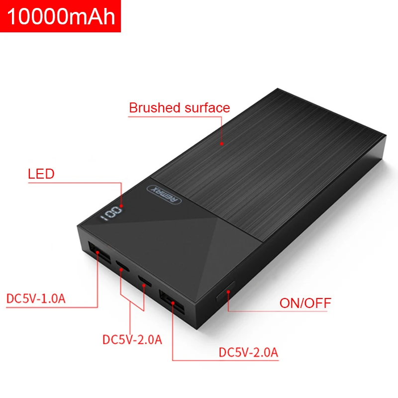 Remax 10000 мАч power Bank портативный внешний аккумулятор 2,0 A выходной индикатор большой емкости Poverbank зарядное устройство для телефонов