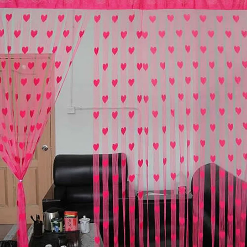 

100*200cm Romantic Curtain Hanging Peach Heart Line Curtain Luxury Wedding /Love Curtains Living Room Partition Decorative