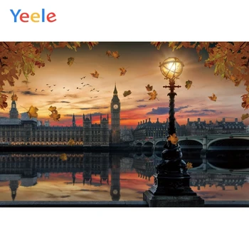 

Yeele Autumn Sunset Clock Tower River Maple Leaves Photography Backgrounds Customized Photographic Backdrops for Photo Studio