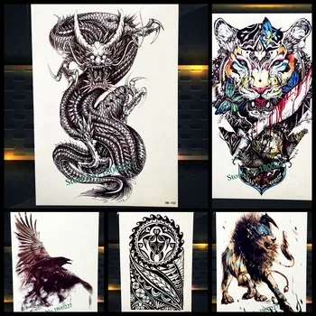 Disposable Black Large Dragon Design Temporary Tattoo For Women Men Arm Leg Fake Tatoo Body Back Art Waterproof Tattoo Stickers