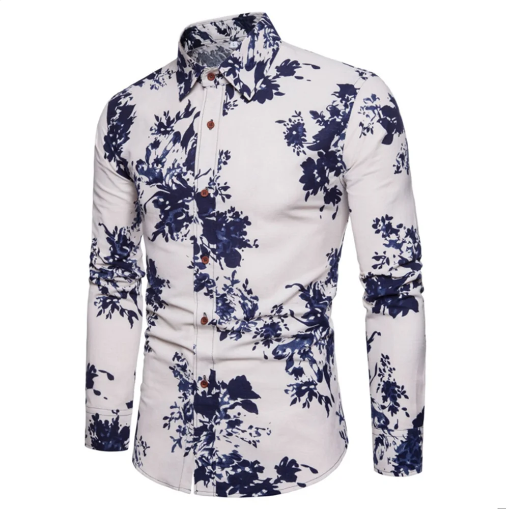 Весенняя рубашка с длинными рукавами в стиле ретро с цветочным принтом для мужчин блузка 5XL Тонкий Топы корректирующие корейский стильвечерние