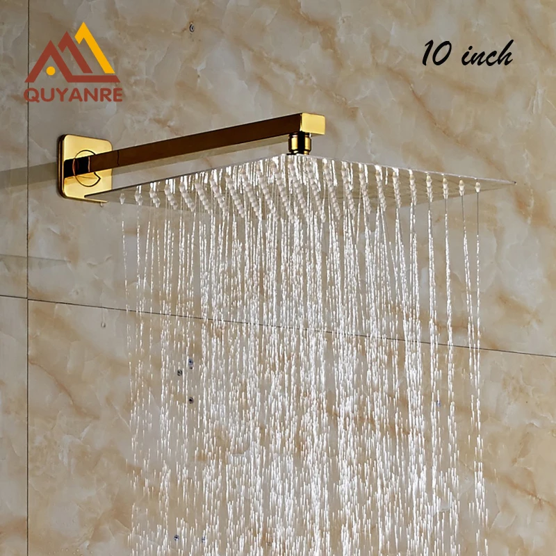 Free Shipping Golden 10inch Ultrathin Rainfall Shower Head with Wall