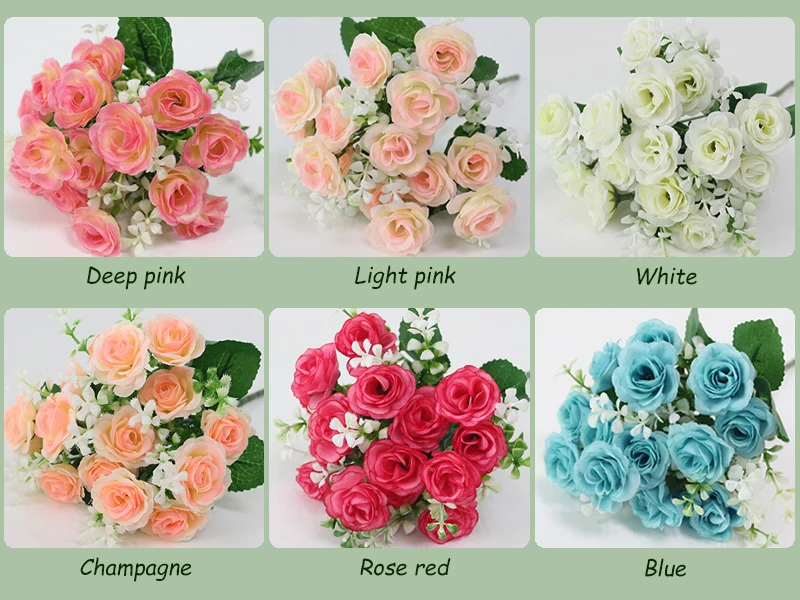 JAROWN Simulation Rose Flowers Artificial 15 Head Rose Bouquet For Wedding Decorations Home Garden Decor Accessories Fleur (23)