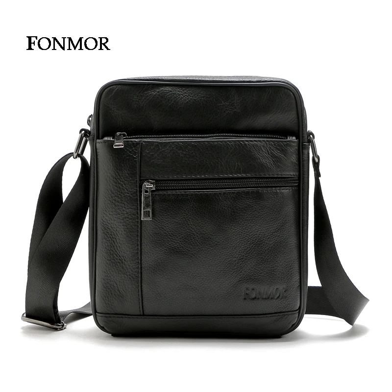 Fonmor 2016 New Men's bags Cowhide Leather Shoulder Bag Multiple Zipper Leisure Bag Man Cross body Travel bags