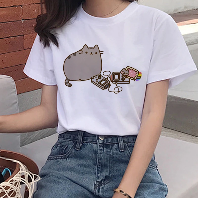 Kawaii Pusheen Cat, женские футболки, Harajuku Ullzang, забавная футболка, 90 s, мультяшный принт, футболка, графический корейский стиль, женские футболки - Цвет: 5539