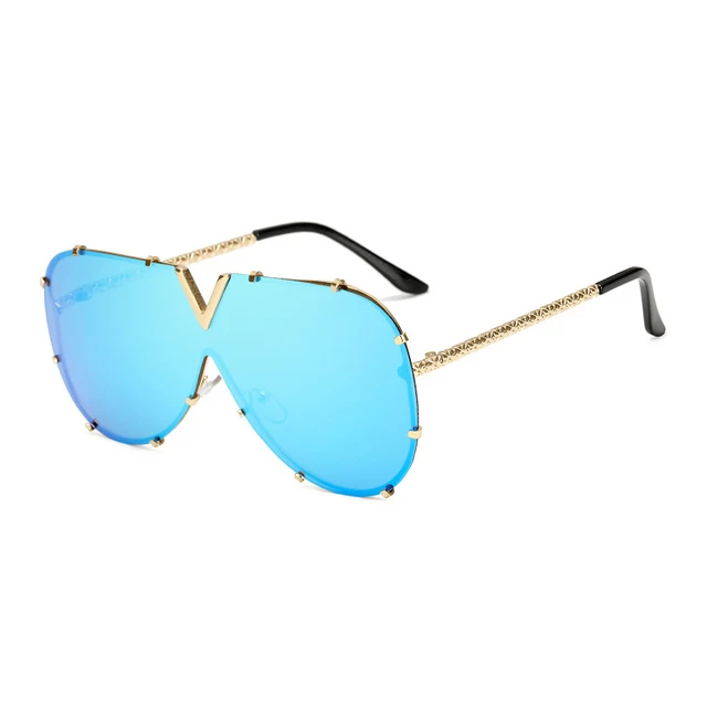 Men's Sunglasses Fashion Oversized Sunglasses Men Brand Designer Goggle Sun Glasses Female Style Oculos De Sol UV400 O2 C8 Blue