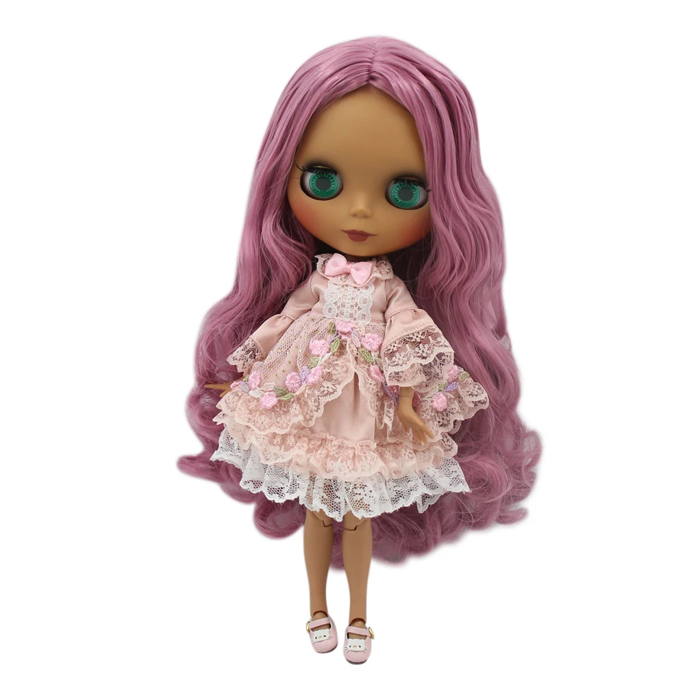 Кукла Blyth ICY DBS с черным матовым лицом шарнирным телом 1/6 шарнирная темно розовая