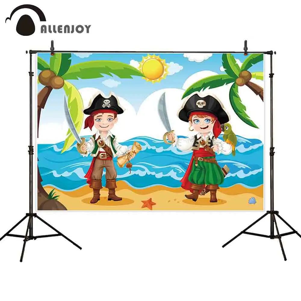

Allenjoy Summer photography backdrop sunshine beach coconut tree pirates background child party studio photocall photophone