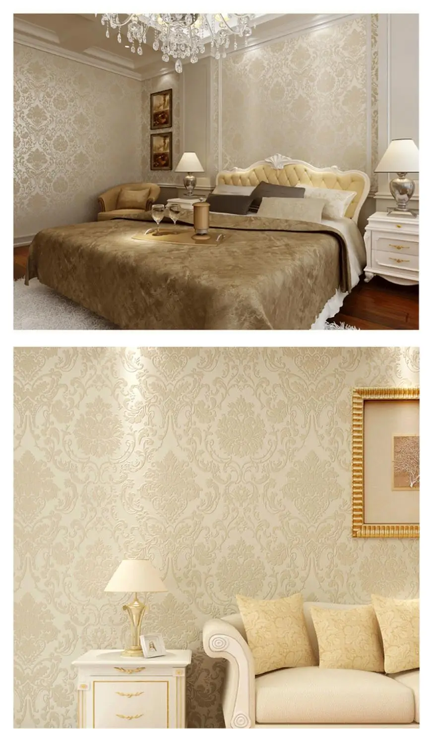 Aliexpress.com: koop klassieke europese vliesbehang reliëf damast ... Beige kleur van de muur woonkamer