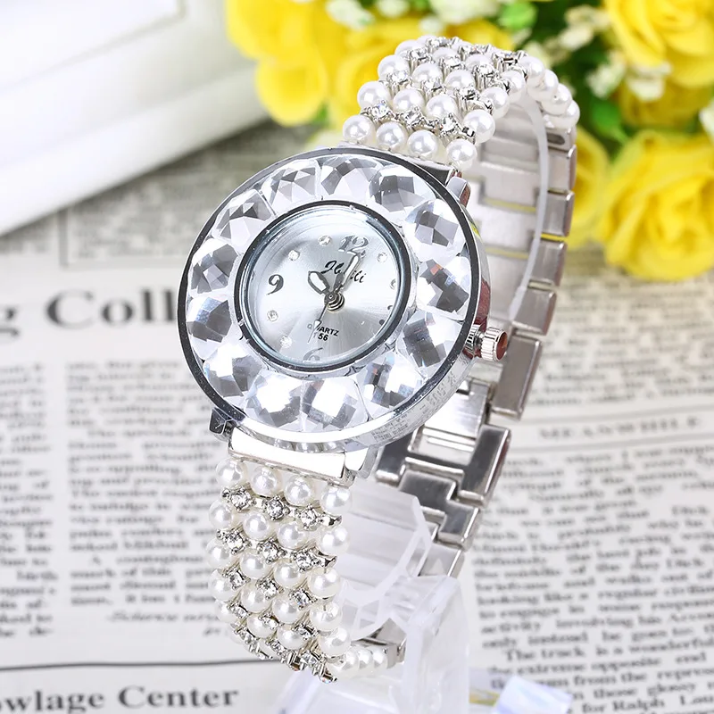 

Fashion Brand Luxury Full Diamond Rhinestone Womens Watches Casual Pearl Chain Band Wristwatch Ladies Relogios Clocks Femininos