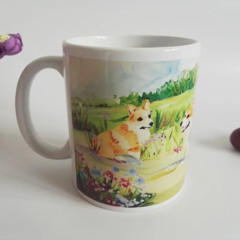 Drop shipping Lovely dogs Sublimation white coffee Mug cup Ceramic
