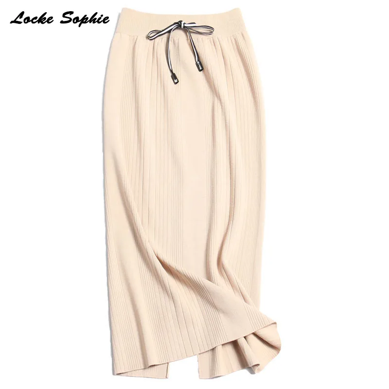 1pcs Hight waist skirts Womens Pencil skirts Summer Knitted cotton Splicing Fork opening Pencil skirt Ladies Skinny skirts