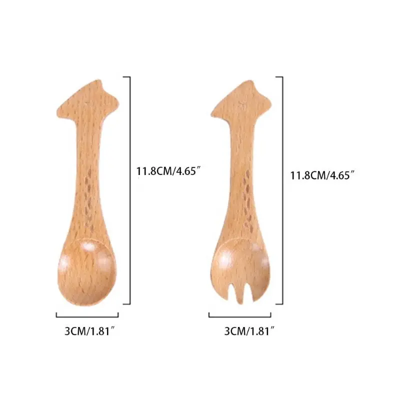 Для детей деревянный Catoon столовая посуда ложка Вилка ножи едят натуральный инструмент Симпатичные кошки и собаки Жираф Панда Свинья животных