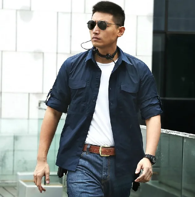 Tactical Two way Solid Color Shirt Long Sleeve Tactical Business Casual