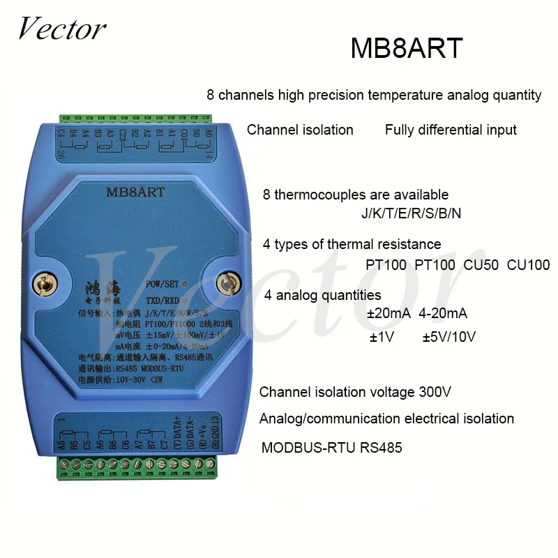 

Thermocouple Platinum Resistance Copper Resistance Temperature Analog Channel Isolation Hybrid Acquisition Module Modbus MB8ART
