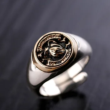 

S925 sterling silver retro tide couple ring personality Virgin prayer hand retractable ring free shipping