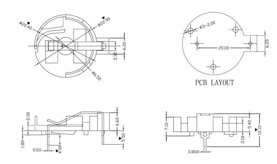 Hikochi BS-2032-3 CR2032/CR2025/CR2016 DIP монета гнездо для батареек-таблеток BS-3