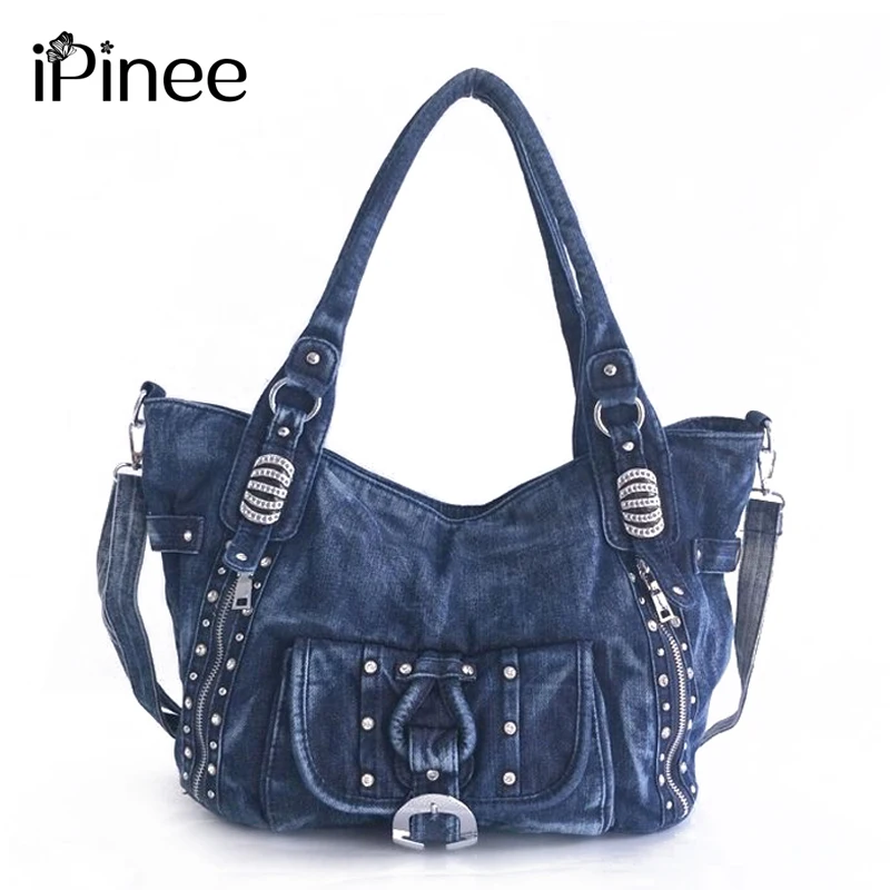 Bolsas de Ombro Ipinee Alta Qualidade Denim Mulheres Bolsa Casual Grande Capacidade Hobos Venda Quente Feminino Totes