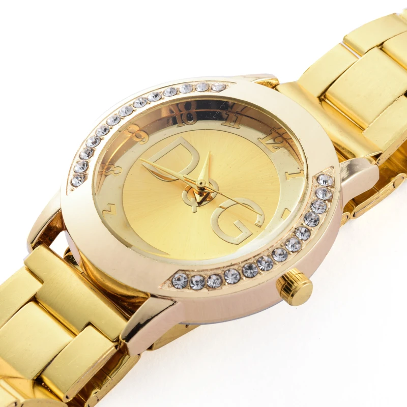 Модные часы Для женщин Элитный бренд золотые кварцевые наручные часы мужской женский классический полный стали часы подарок reloj mujer