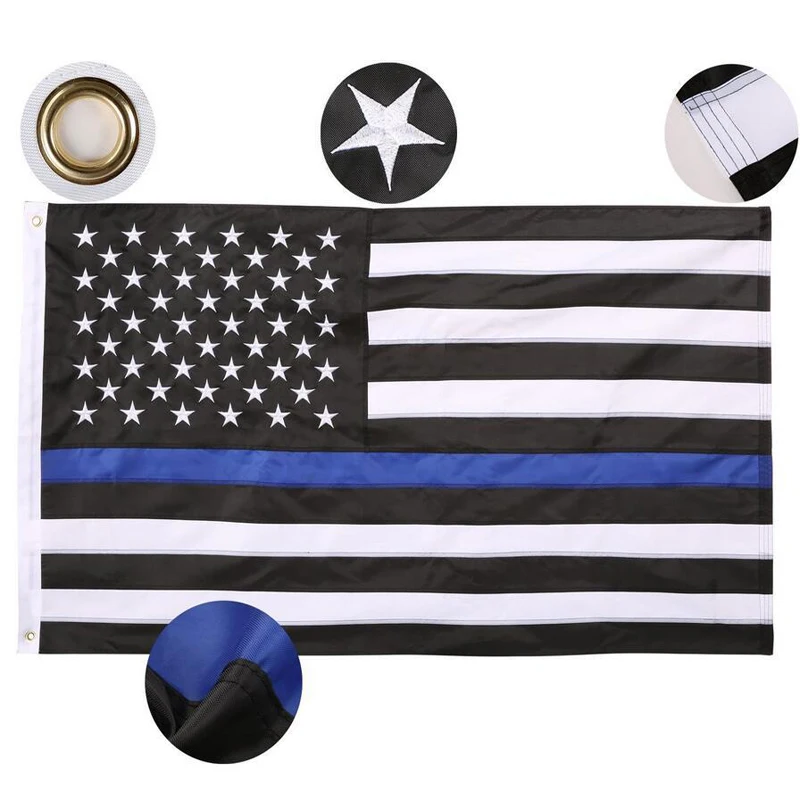 

150*90 cm Subdued Thin Blue Line Stripes USA Flags grommets , Police ,Cops Flags ,Black, White, Blue Flags Drop Shipping