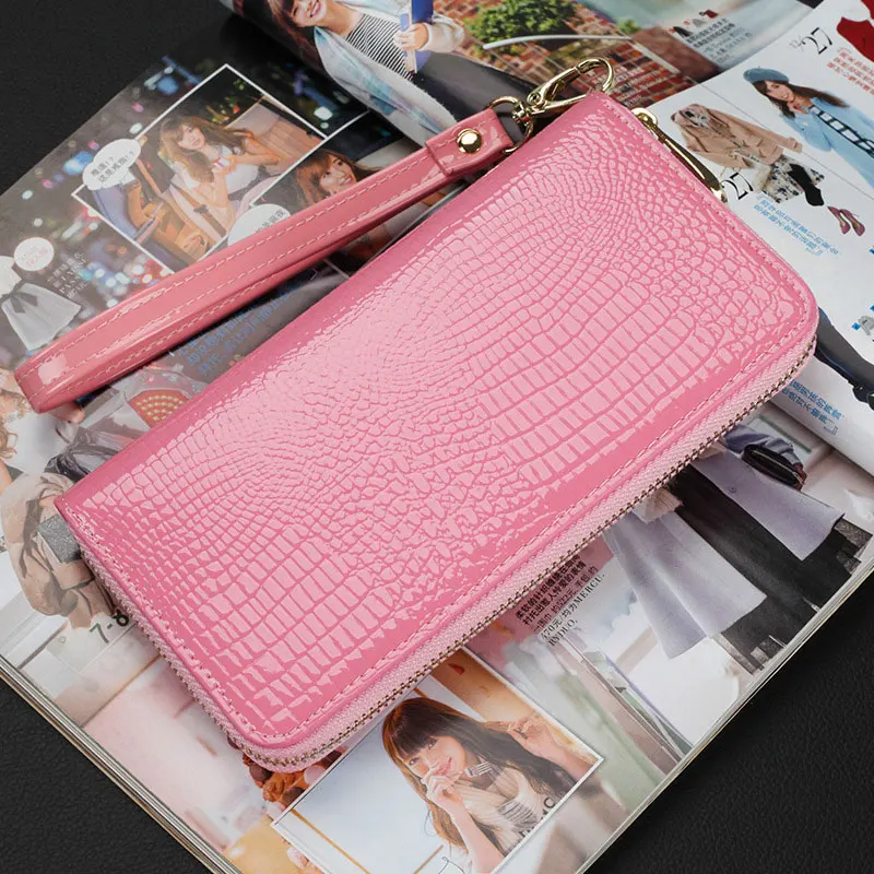 LMS 2017 New Luxury Long Women Wallet and Purses Alligator Patent Leather Zipper Cardholder Ladies Large Capacity Clutch Wallet (5)