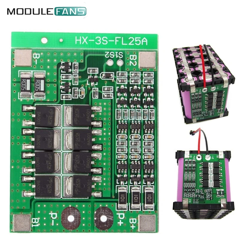 3S 25A Li ion 18650 BMS PCM Battery Short Circuit Protection Board
